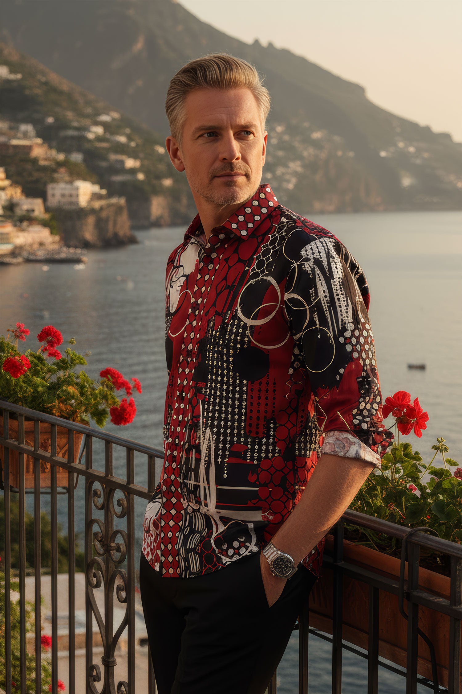 Barabas Men's Oval Geo Prints Design Luxury Button Down Shirt SP17 Red