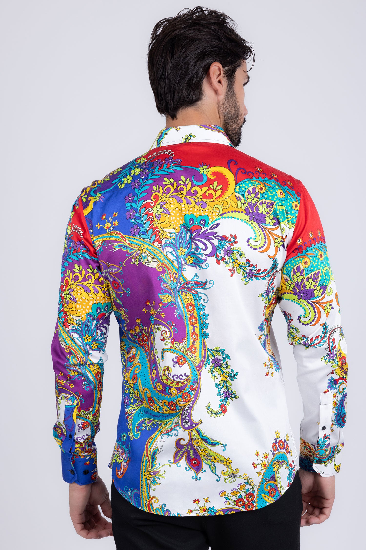 BARABAS Men's Floral Printed Multi Color Long Sleeve Shirts SP202