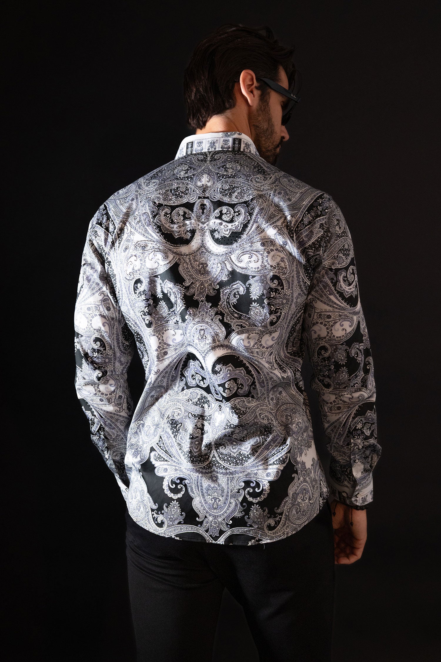 Barabas Men's Paisley rhinestone Printed Button Down Dress Shirt SPR10 Black