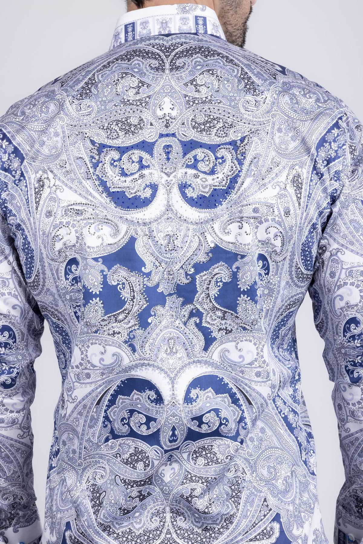 Barabas Men's Paisley rhinestone Printed Button Down Dress Shirt SPR10 Blue