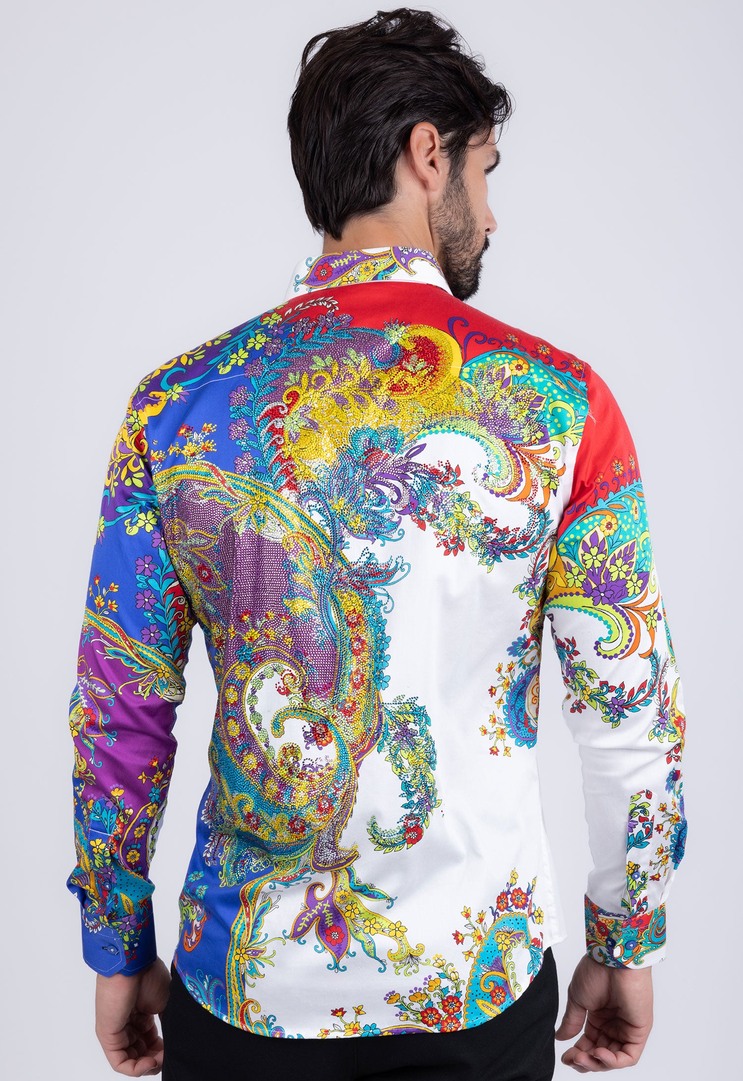 BARABAS Men's Floral Printed Rhinestone Long Sleeve Shirts SPR202