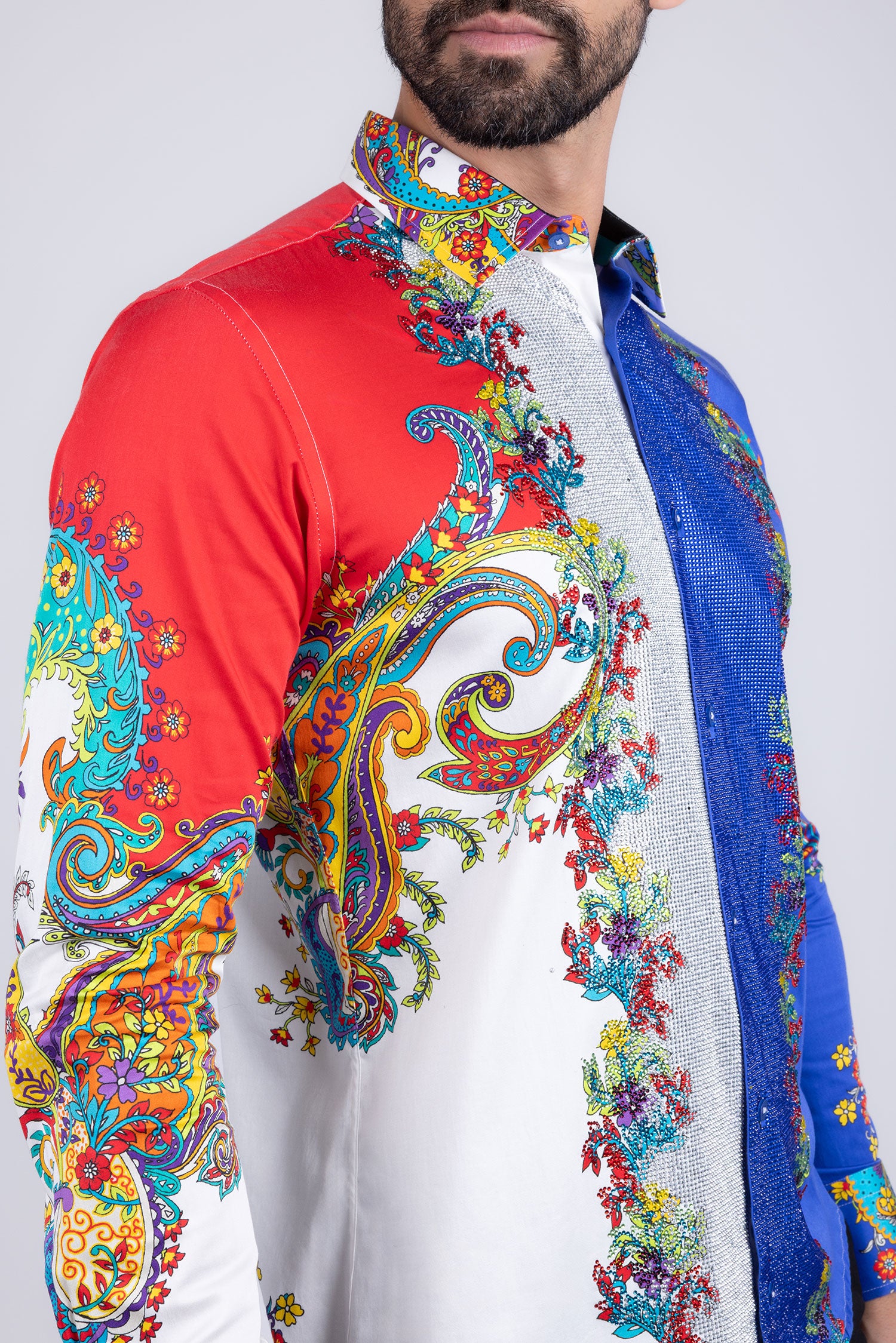 BARABAS Men's Floral Printed Rhinestone Long Sleeve Shirts SPR202