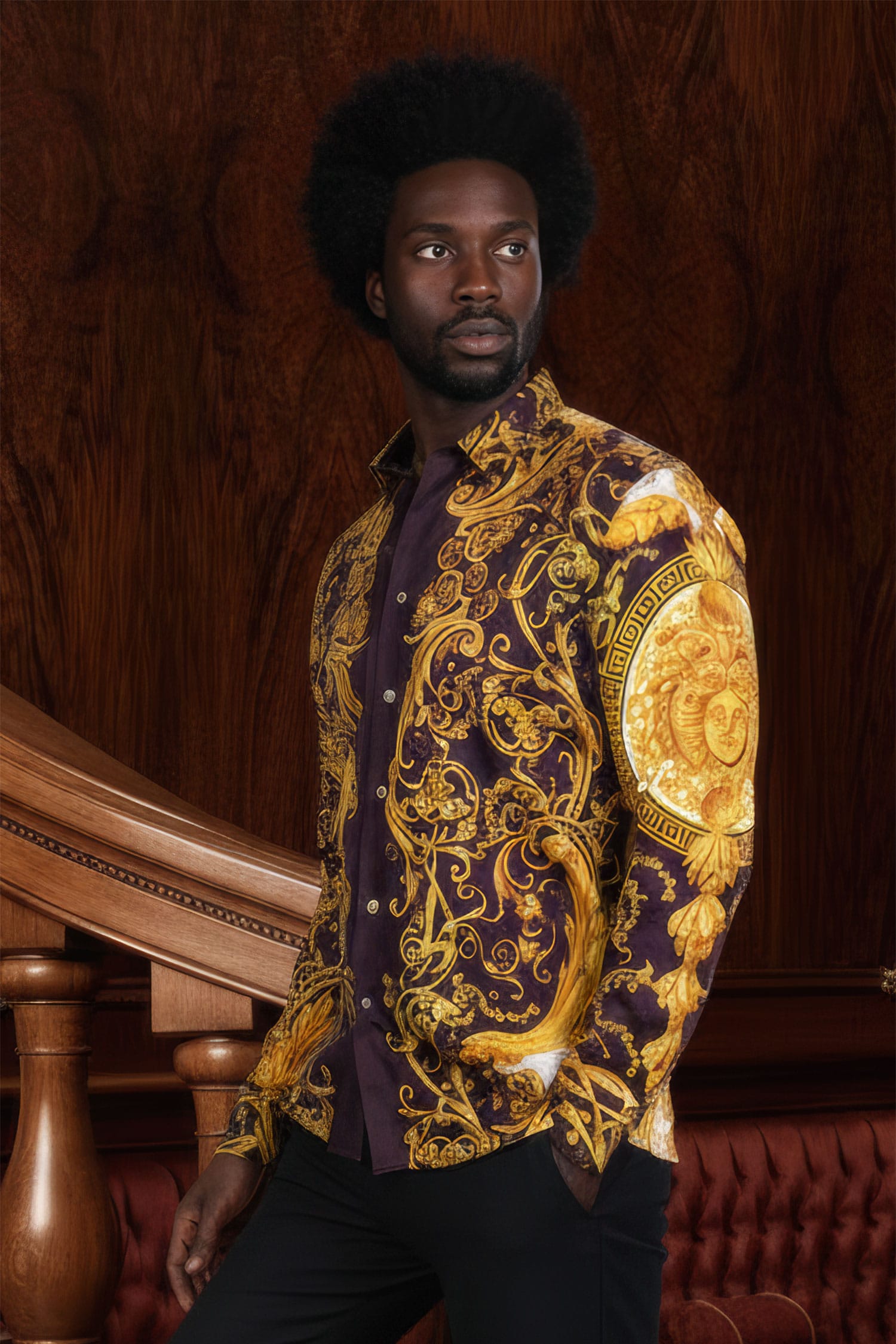 BARABAS Men Medusa Floral Print Design Button Down Luxury Shirt SPR265 Brown