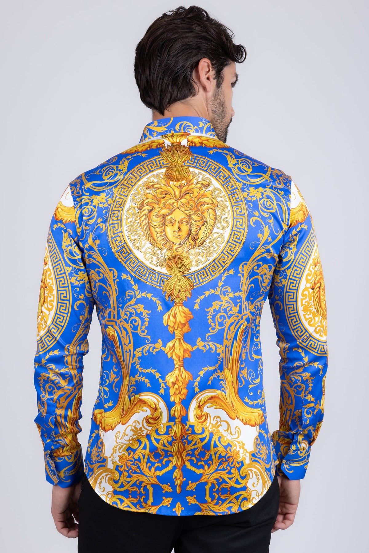 BARABAS Men Medusa Floral Print Design Button Down Luxury Shirt SPR265 #Color_Royal