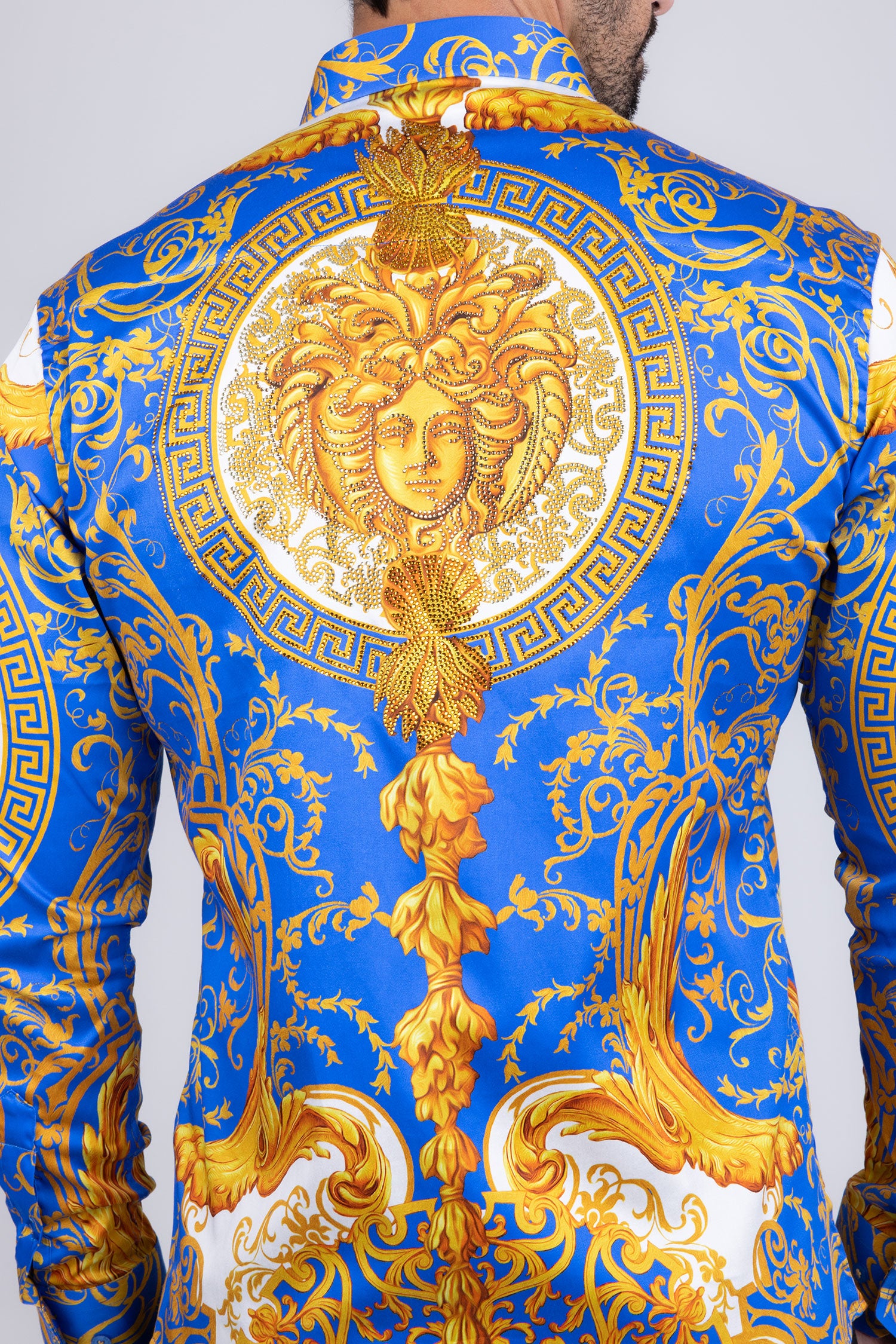 BARABAS Men Medusa Floral Print Design Button Down Luxury Shirt SPR265 Royal Blue
