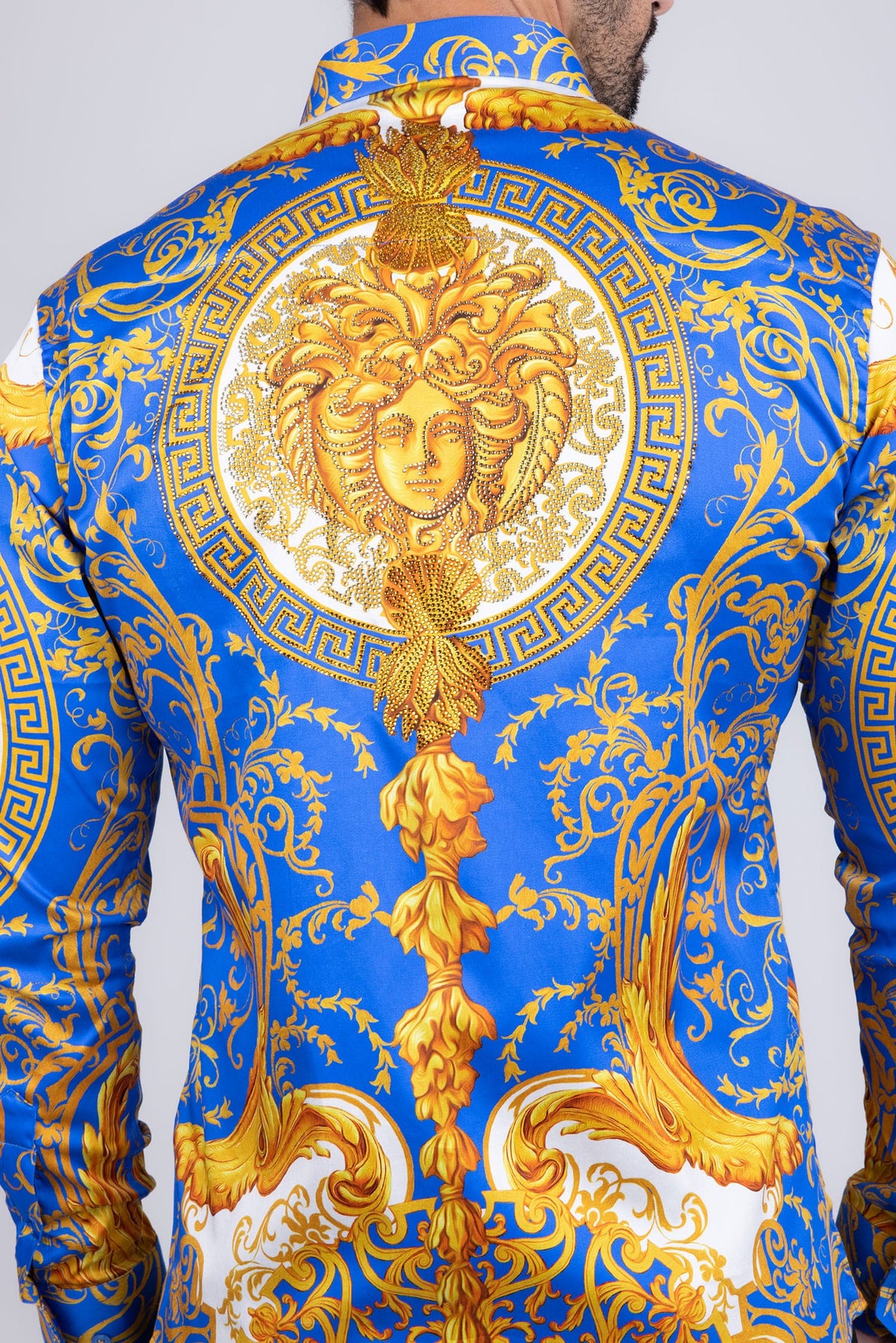 BARABAS Men Medusa Floral Print Design Button Down Luxury Shirt SPR265 #Color_Royal