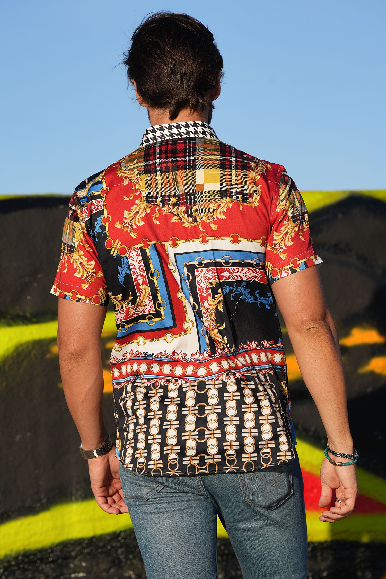 Barabas Men's Rhinestone Watercolor Floral Short Sleeve Shirts SSR06
