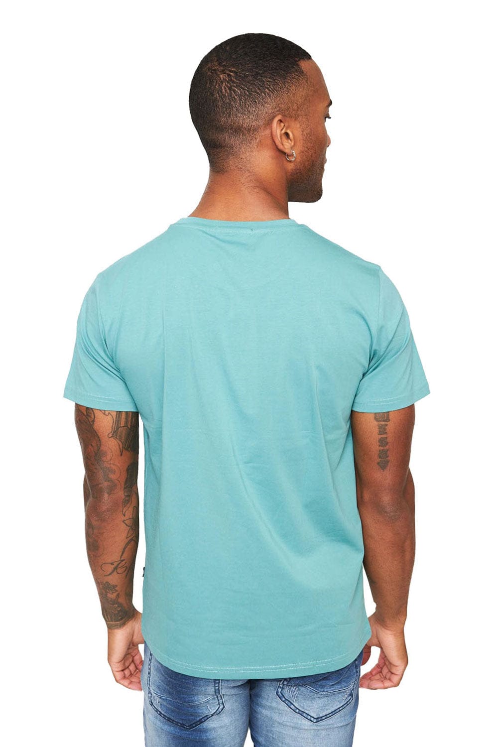 BARABAS Men's Basic Solid Color Crew-neck T-shirts ST933 #Color_Cyan