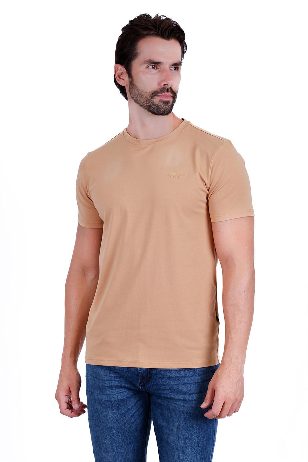 BARABAS Men's Basic Solid Color Premium Crew-Neck T-shirts ST933 #Color_Khaki