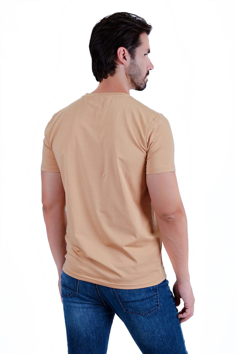 BARABAS Men's Basic Solid Color Premium Crew-Neck T-shirts ST933 #Color_Khaki