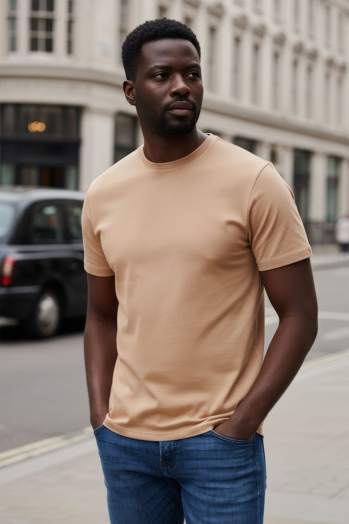 BARABAS Men's Basic Solid Color Crew-neck T-shirts ST933 #Color_Khaki