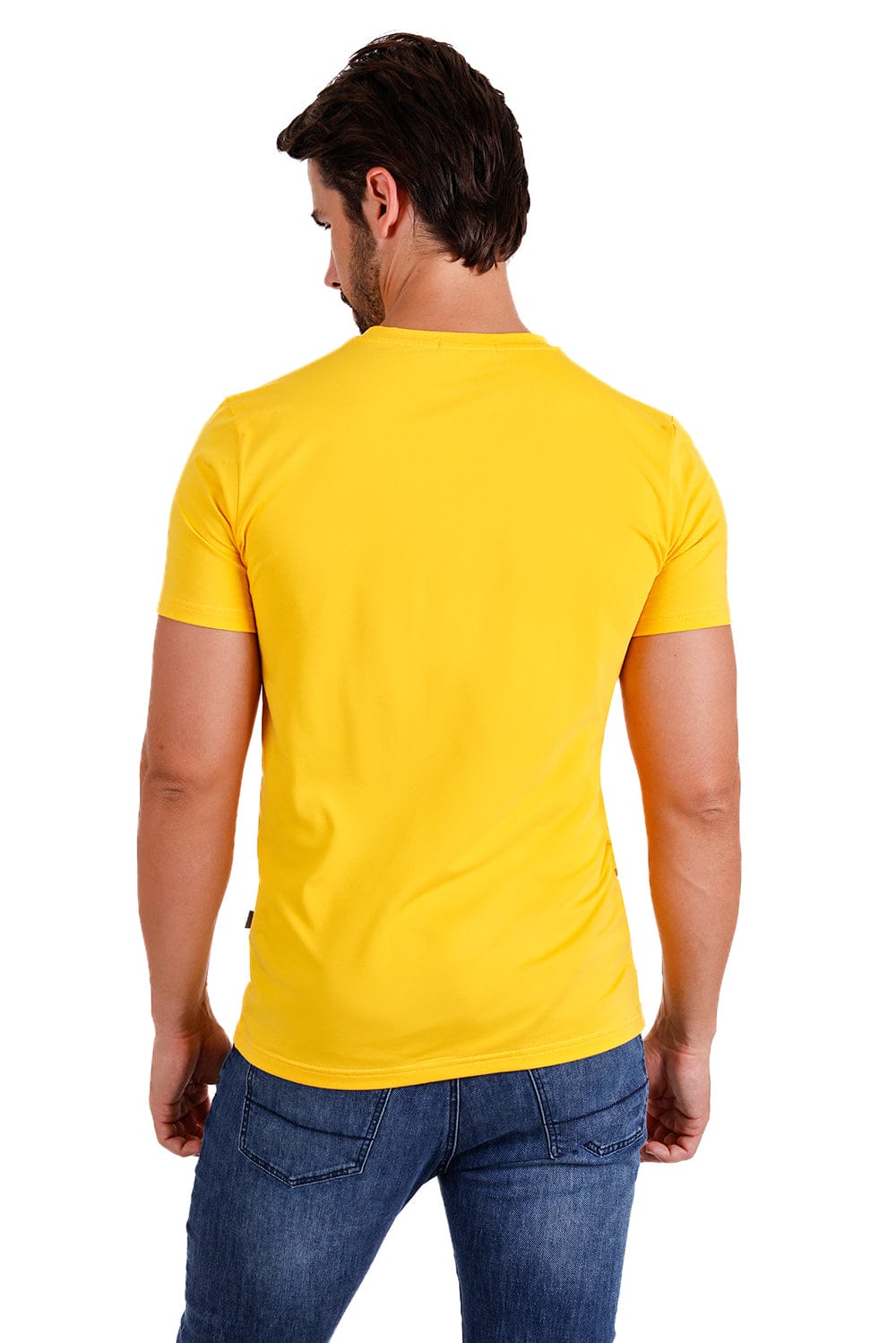 BARABAS Men's Basic Solid Color Crew-neck T-shirts ST933 #Color_Mustard