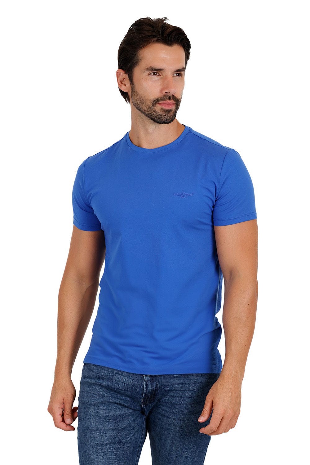 BARABAS Men's Basic Solid Color Crew-neck T-shirts ST933 #Color_Mykonos Blue