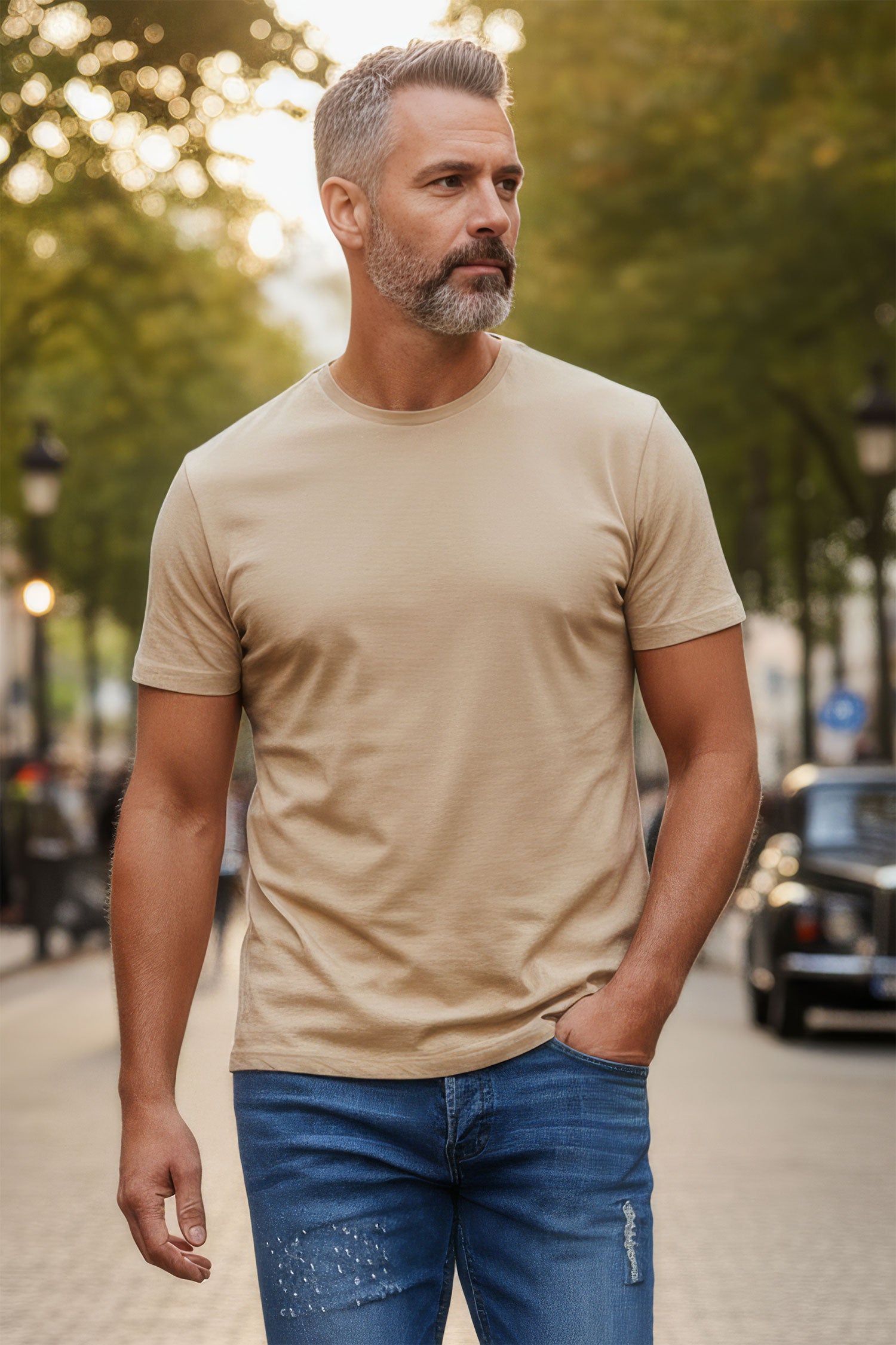 BARABAS Men's Basic Solid Color Crew-neck T-shirts ST933 Natural