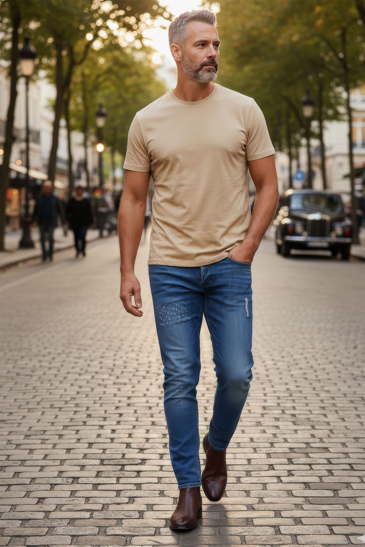BARABAS Men's Basic Solid Color Crew-neck T-shirts ST933 #Color_Natural