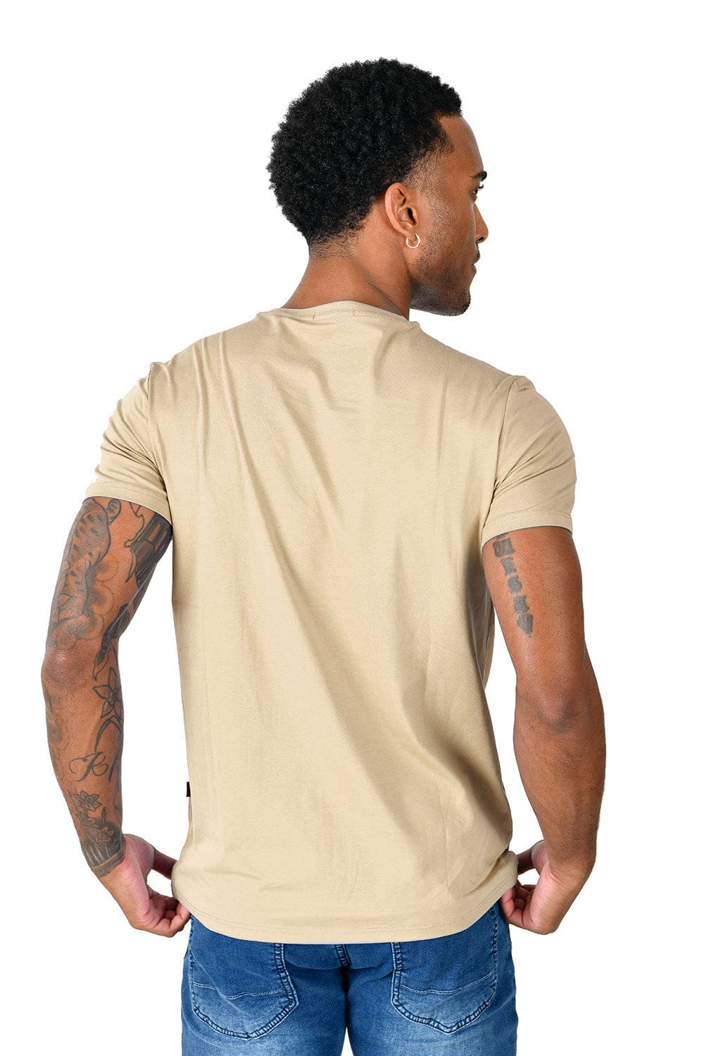 BARABAS Men's Basic Solid Color Premium Crew-Neck T-shirts ST933 #Color_Natural