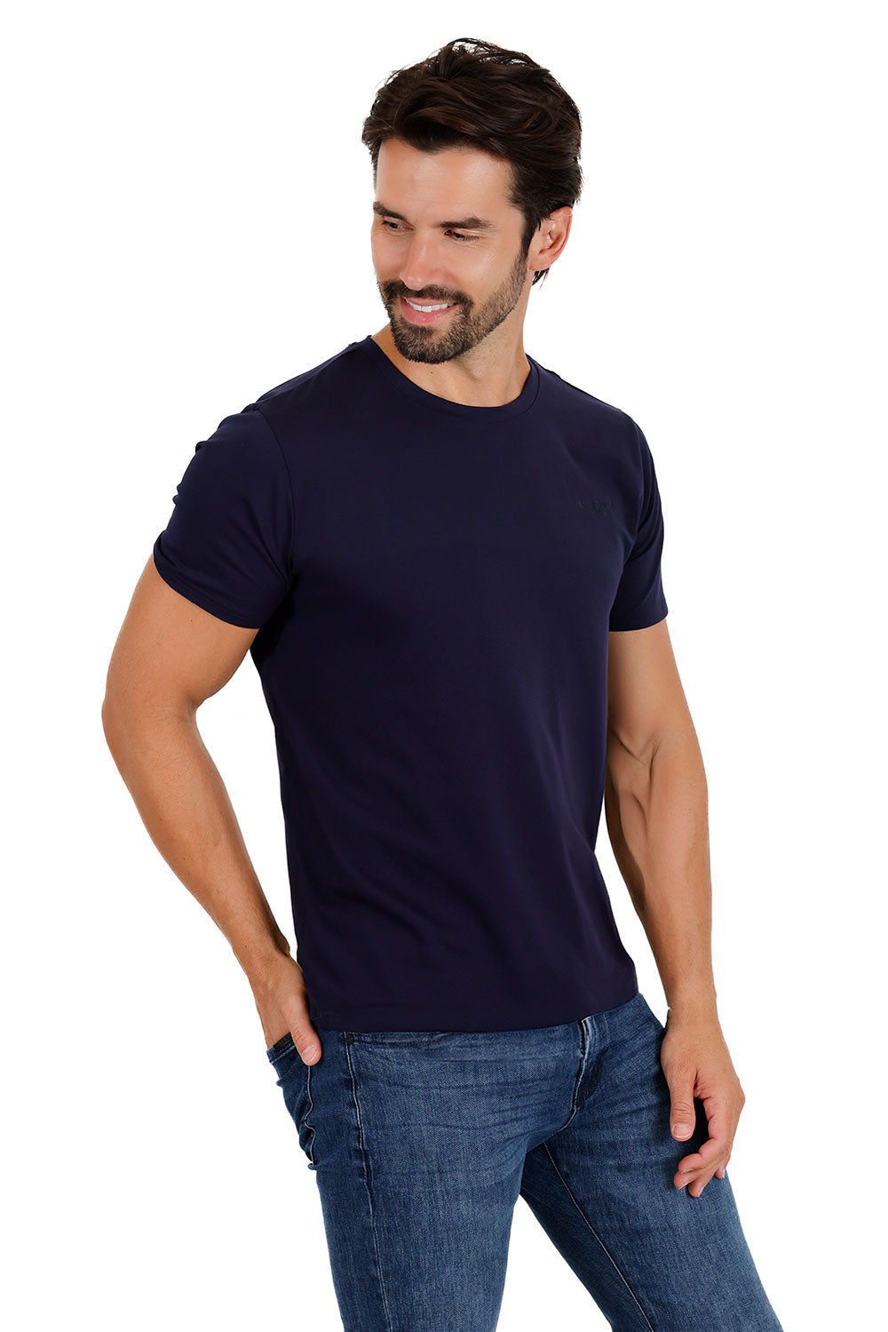 BARABAS Men's Basic Solid Color Crew-neck T-shirts ST933 Navy