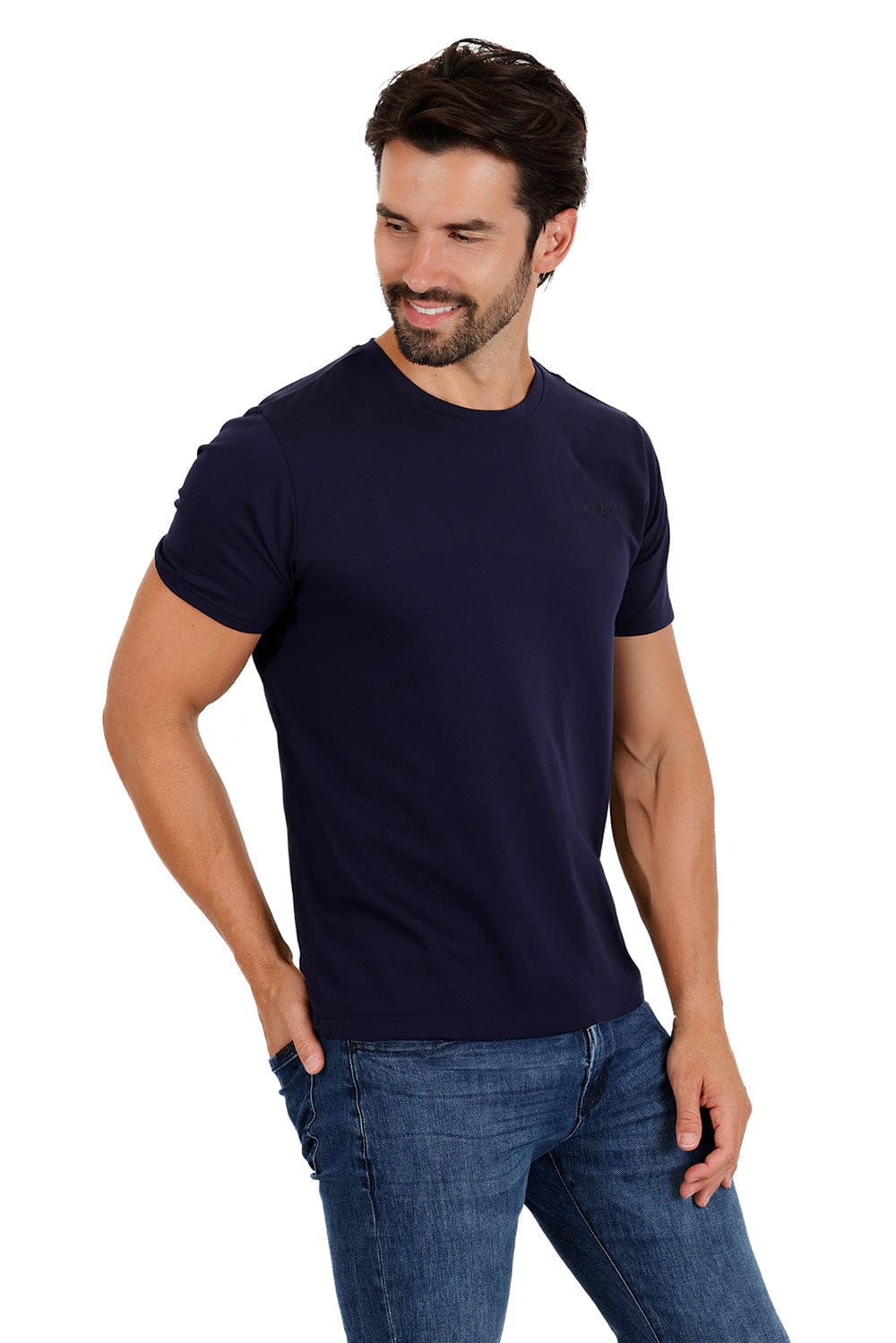BARABAS Men's Basic Solid Color Crew-neck T-shirts ST933 #Color_Navy