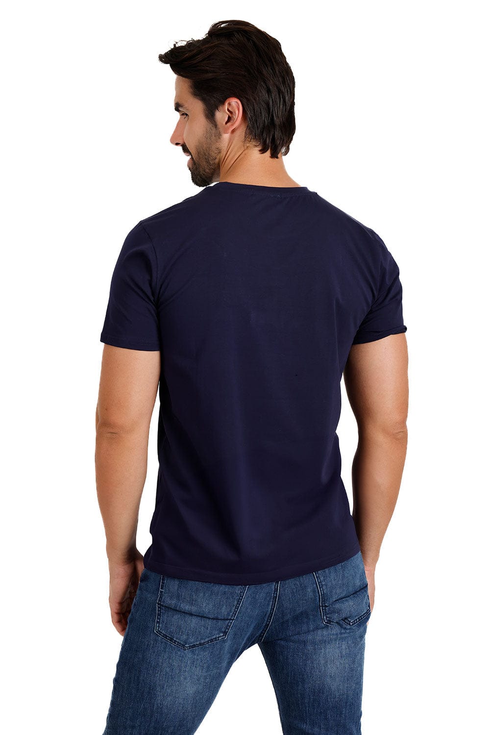 BARABAS Men's Basic Solid Color Crew-neck T-shirts ST933 #Color_Navy