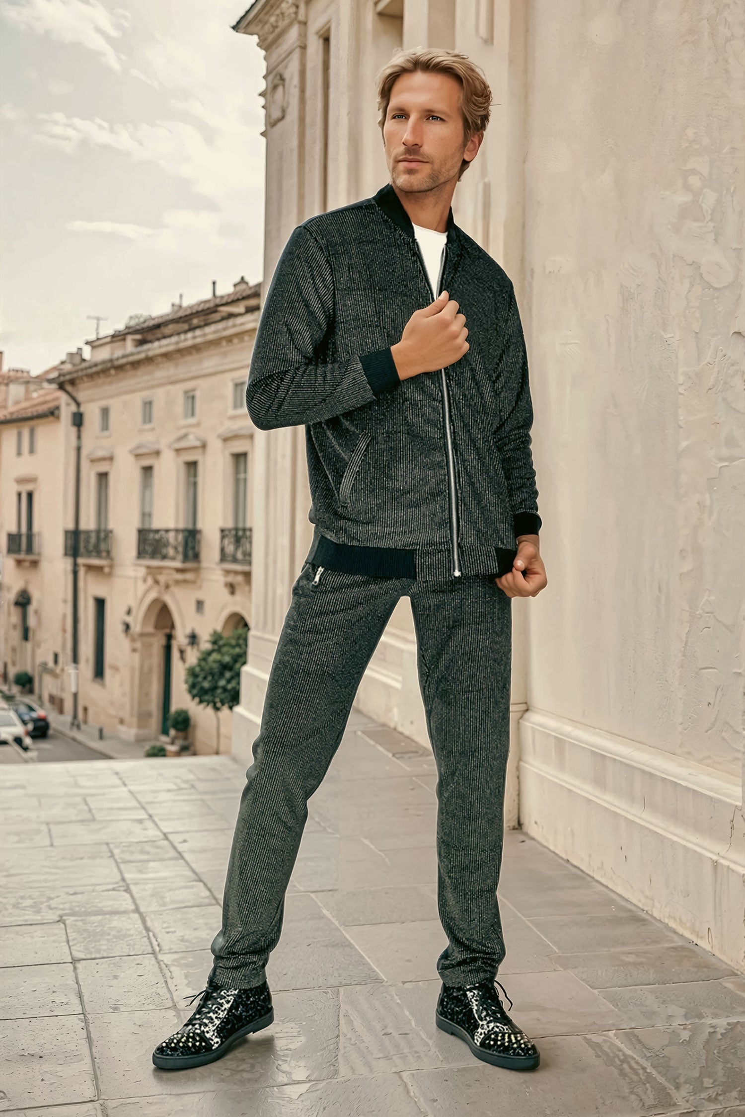 BARABAS Men's black and Gold Shinny Loungewear STM4000