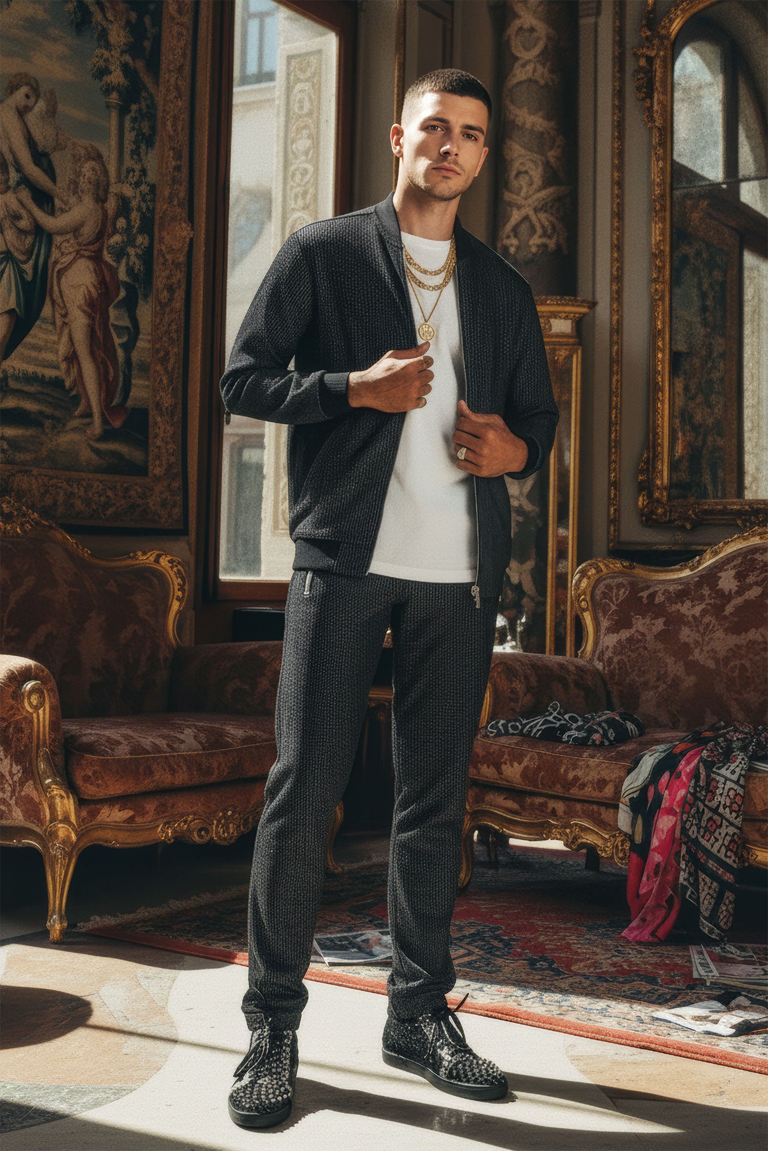 BARABAS Men's black and Gold Shinny Loungewear STM4000