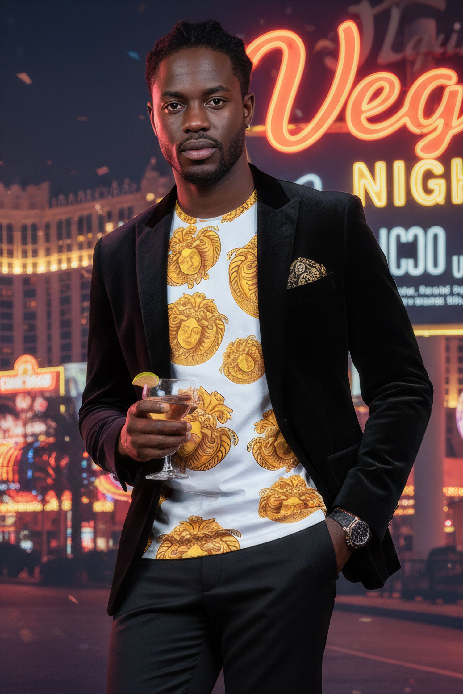 Barabas men's Medusa Greek Key Pattern Crew Neck T-Shirt STP3005 White Gold