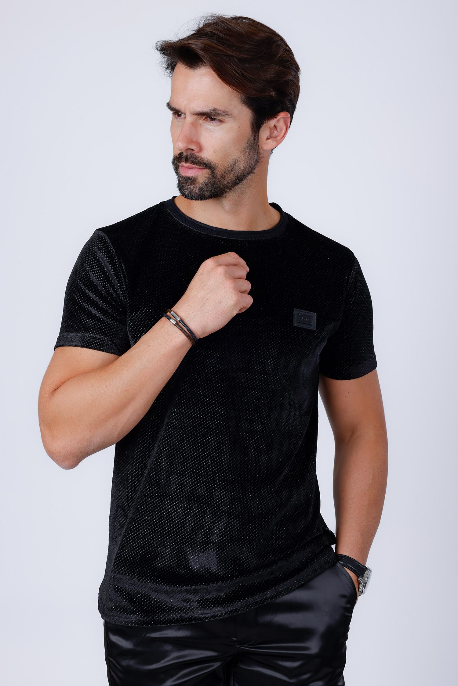 Barabas Men's Glittery Sparkle Crew-neck T-shirt ST702 Black