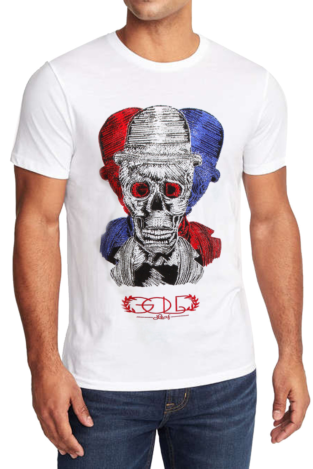 Barabas Men's Printed Graphic Skull Hat Tee Crew Neck T-Shirt TR563