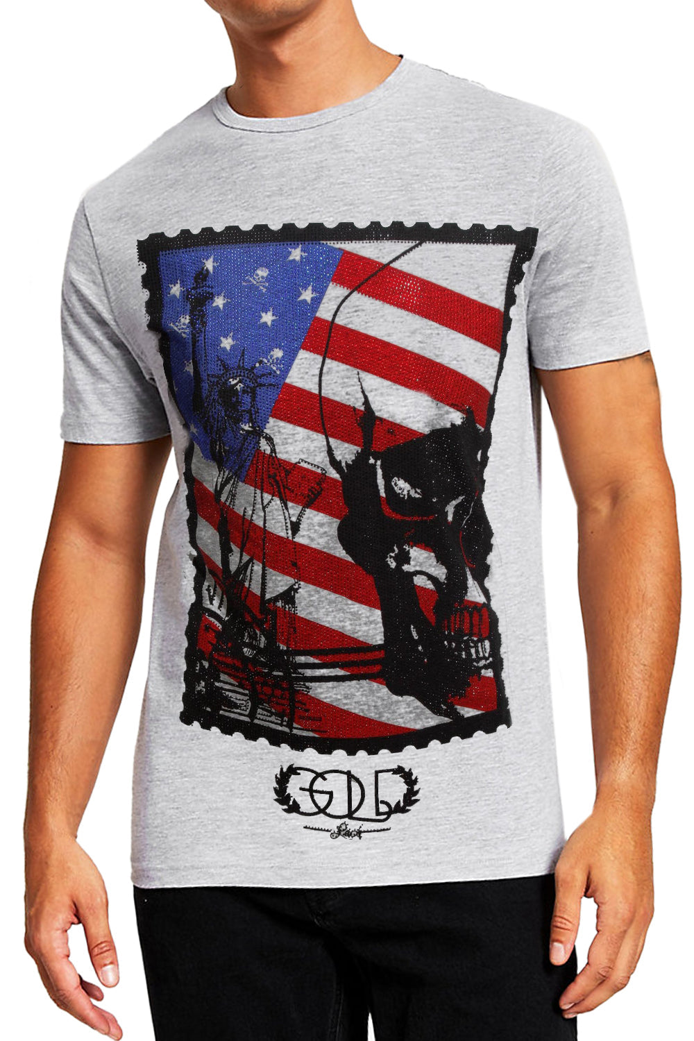 Barabas Men's US FLAG Statue of Liberty Graphic T-Shirts TR566