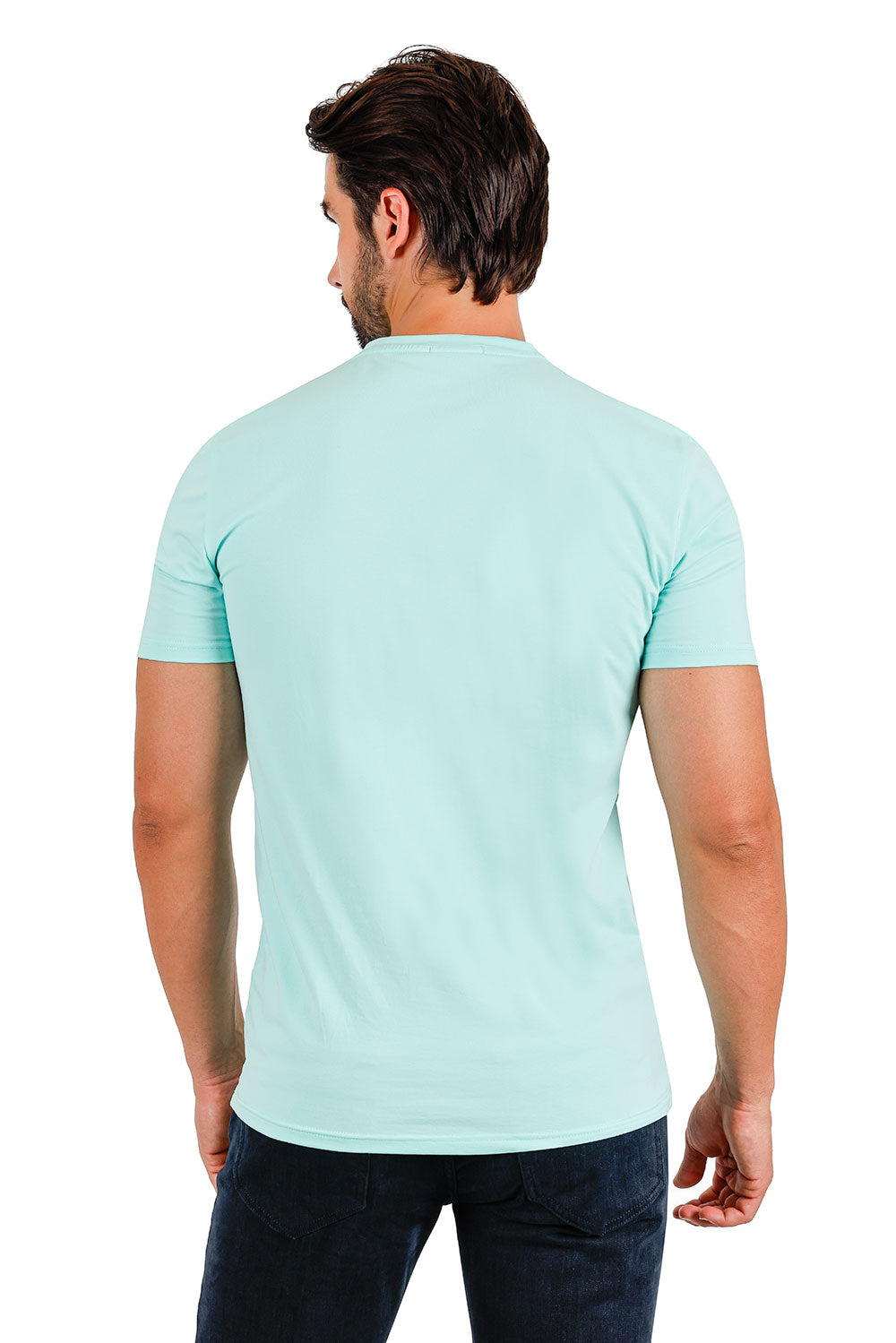 BARABAS Men's Solid Color V-neck T-shirts VTV216 Aqua