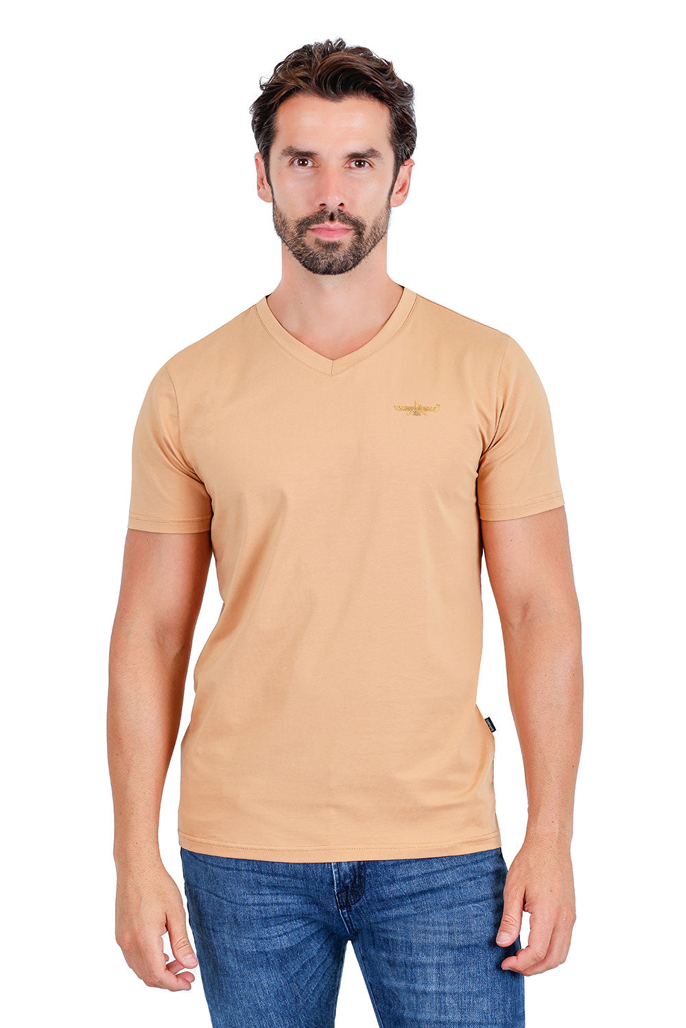 Barabas Men's Solid Color V-neck T-shirts VTV216 Khaki