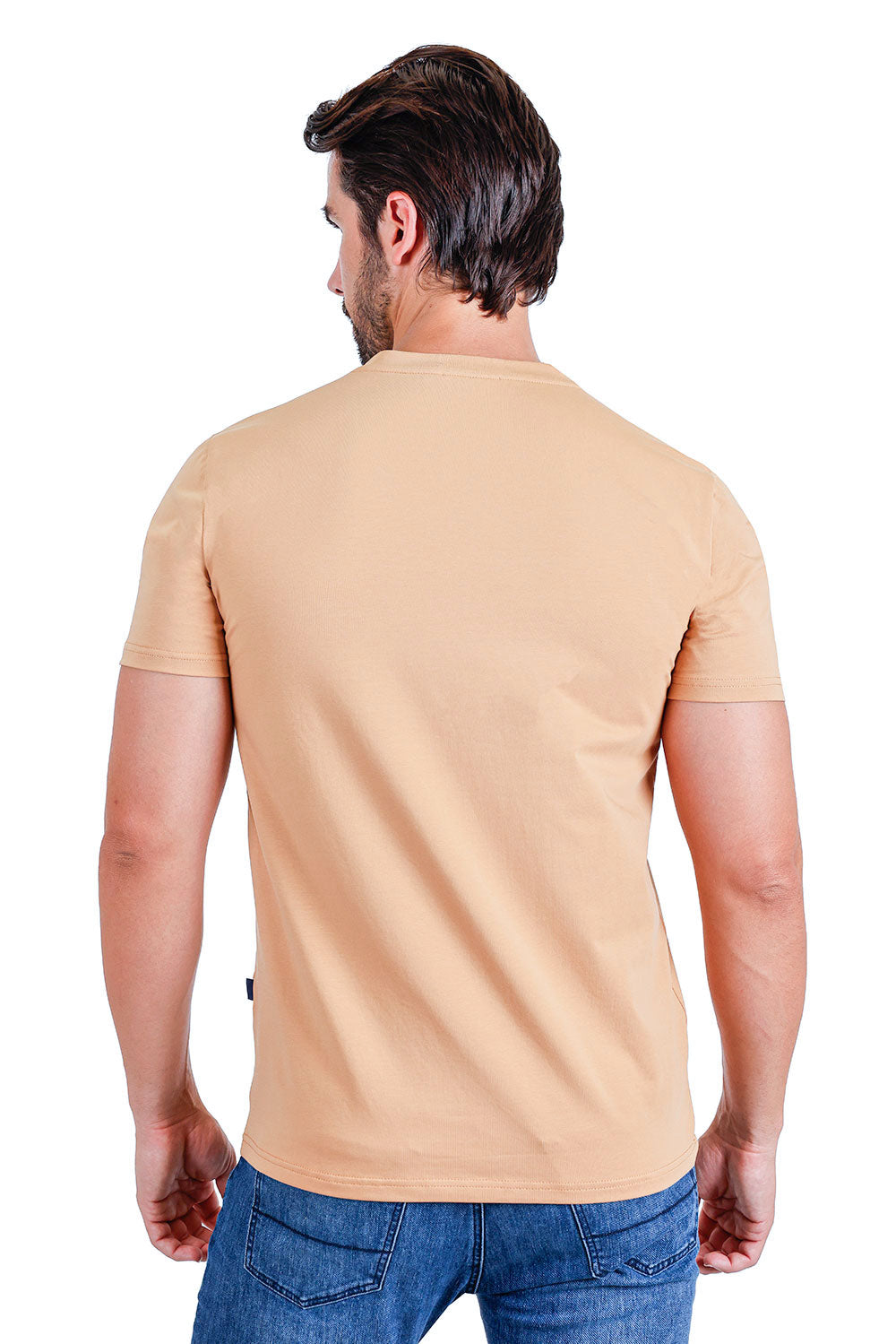 Barabas Men's Solid Color V-neck T-shirts VTV216 Khaki