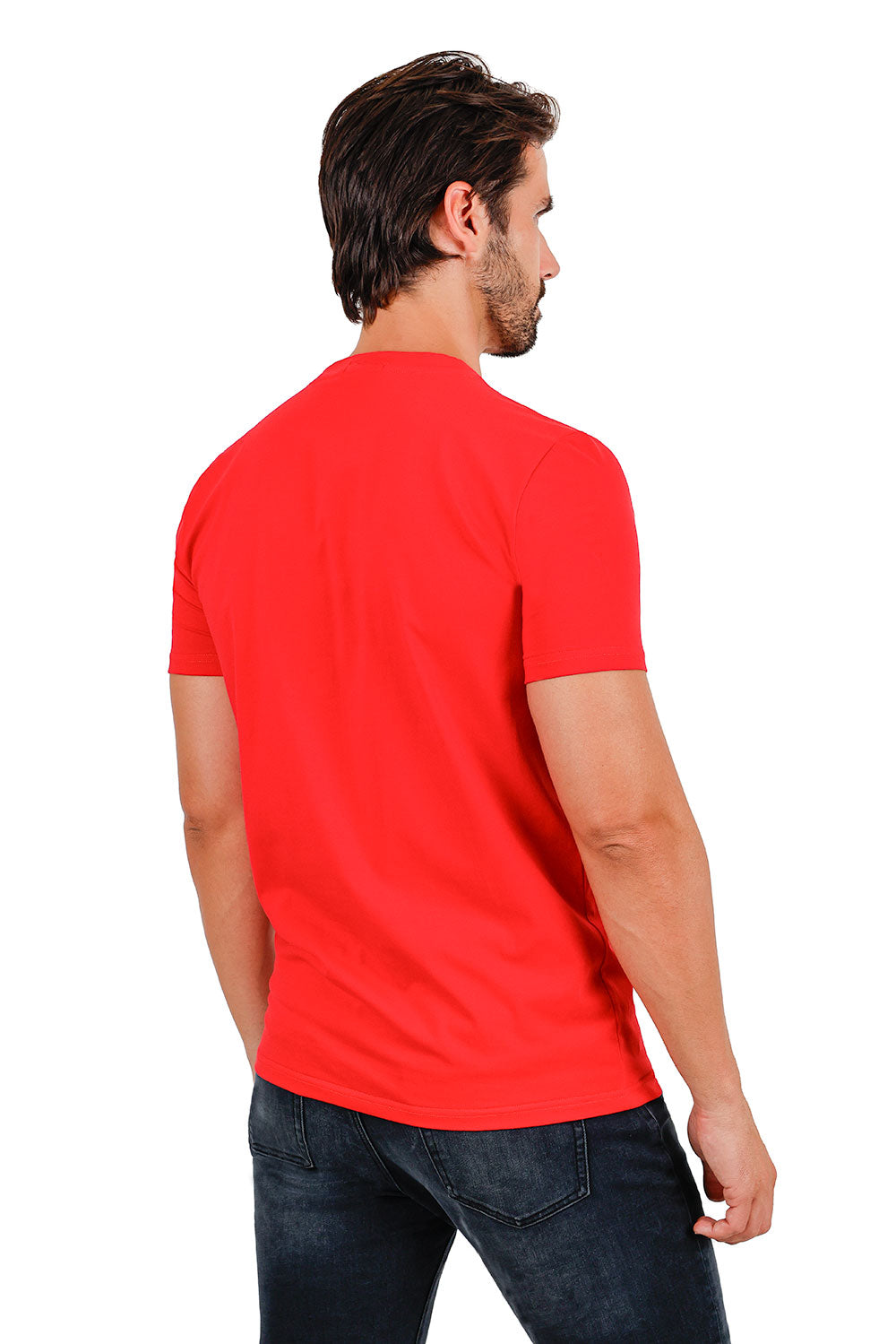 BARABAS Men's Solid Color V-neck T-shirts TV216 Red