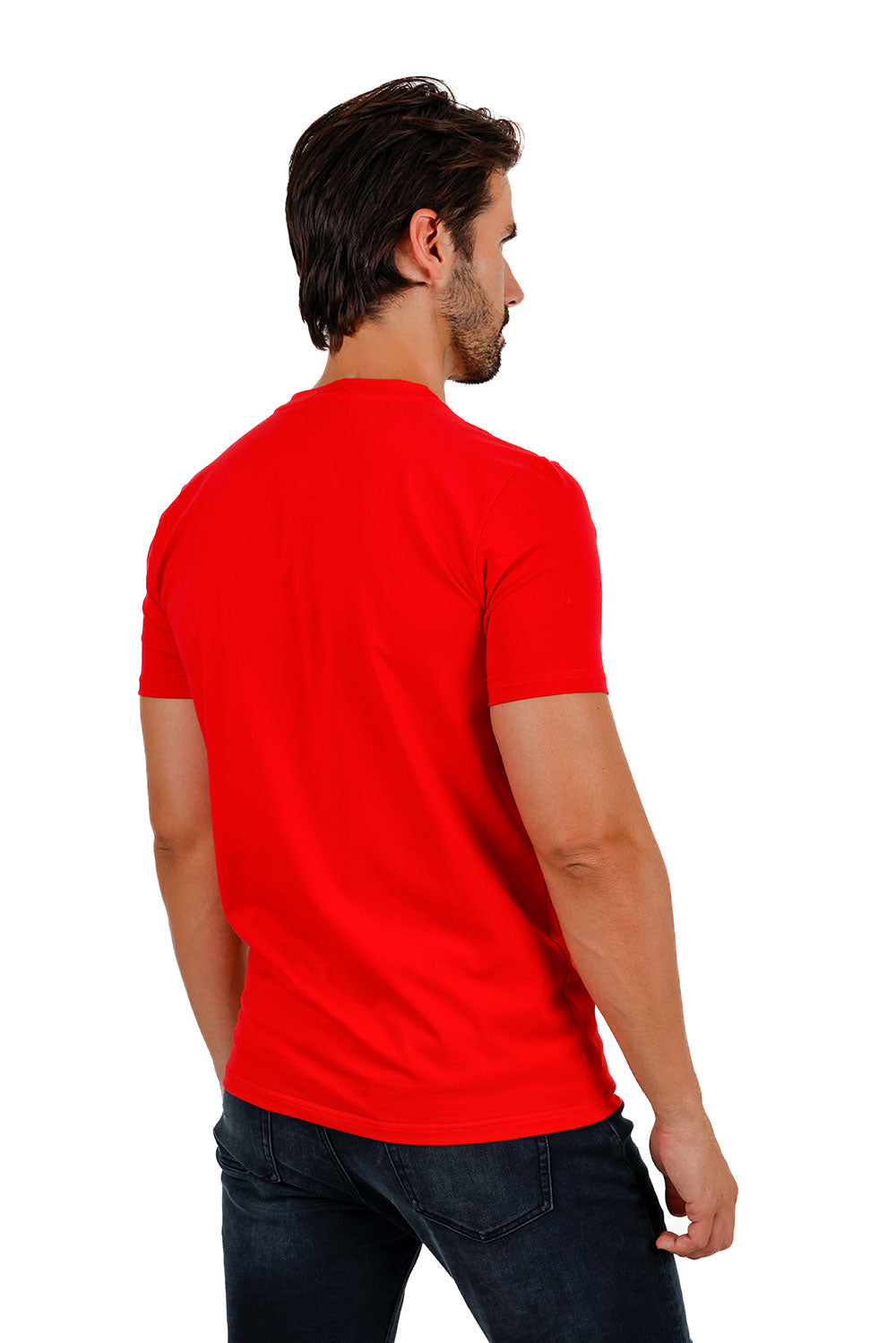 BARABAS Men's Solid Color V-neck T-shirts VTV216 Red