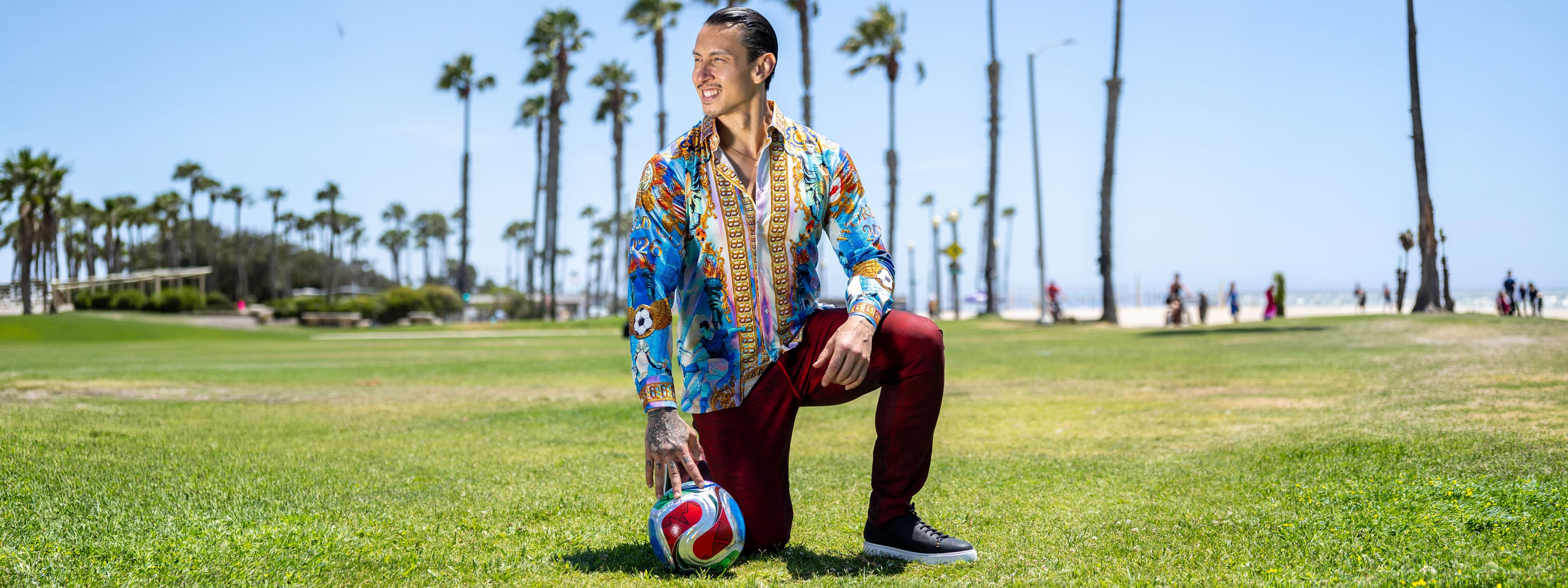 Men's Rhinestone 2026 World Cup Floral Print Shirt | BARABAS 6SPR20
