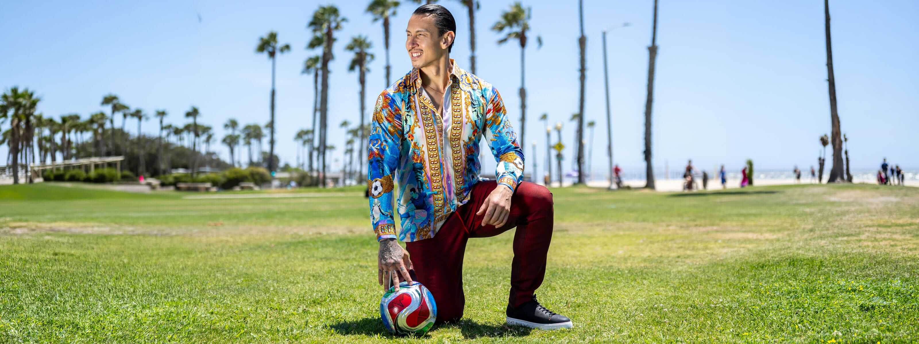 Men's Rhinestone 2026 World Cup Floral Print Shirt | BARABAS 6SPR20