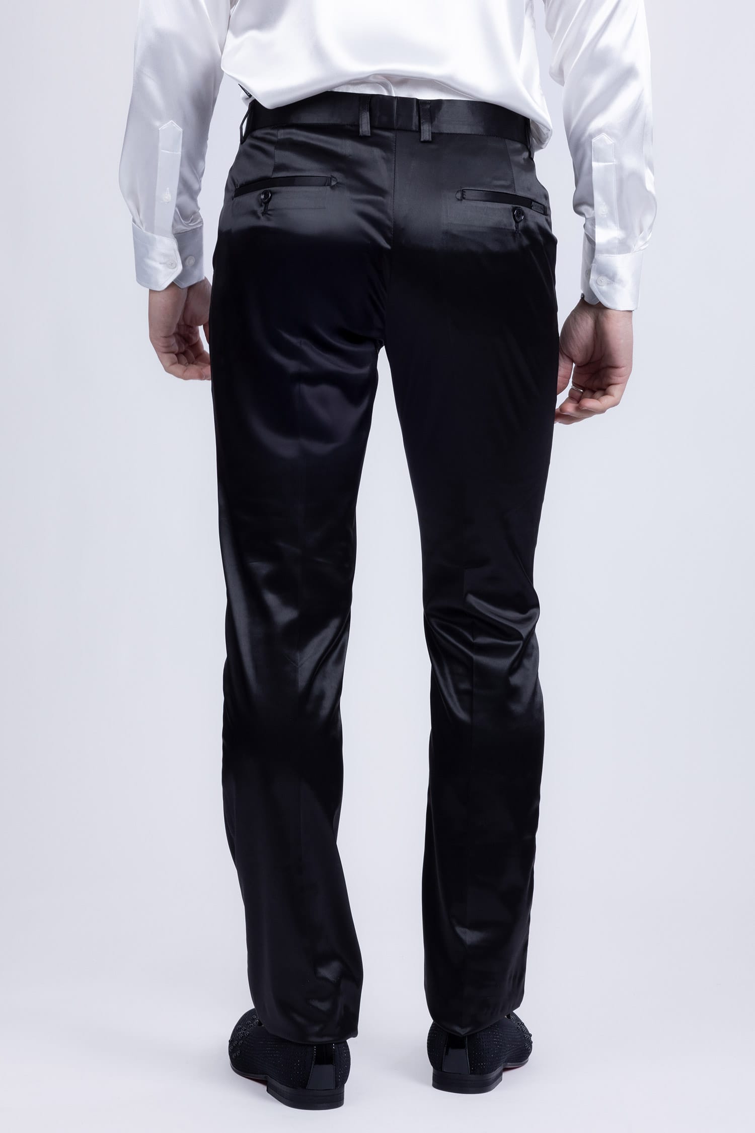 BARABAS Men's Solid Color Shiny Chino Pants VP1010 Black