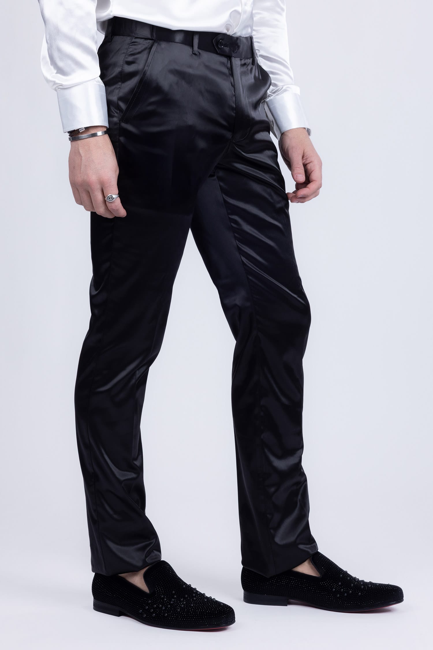 BARABAS Men's Solid Color Shiny Chino Pants VP1010 Black