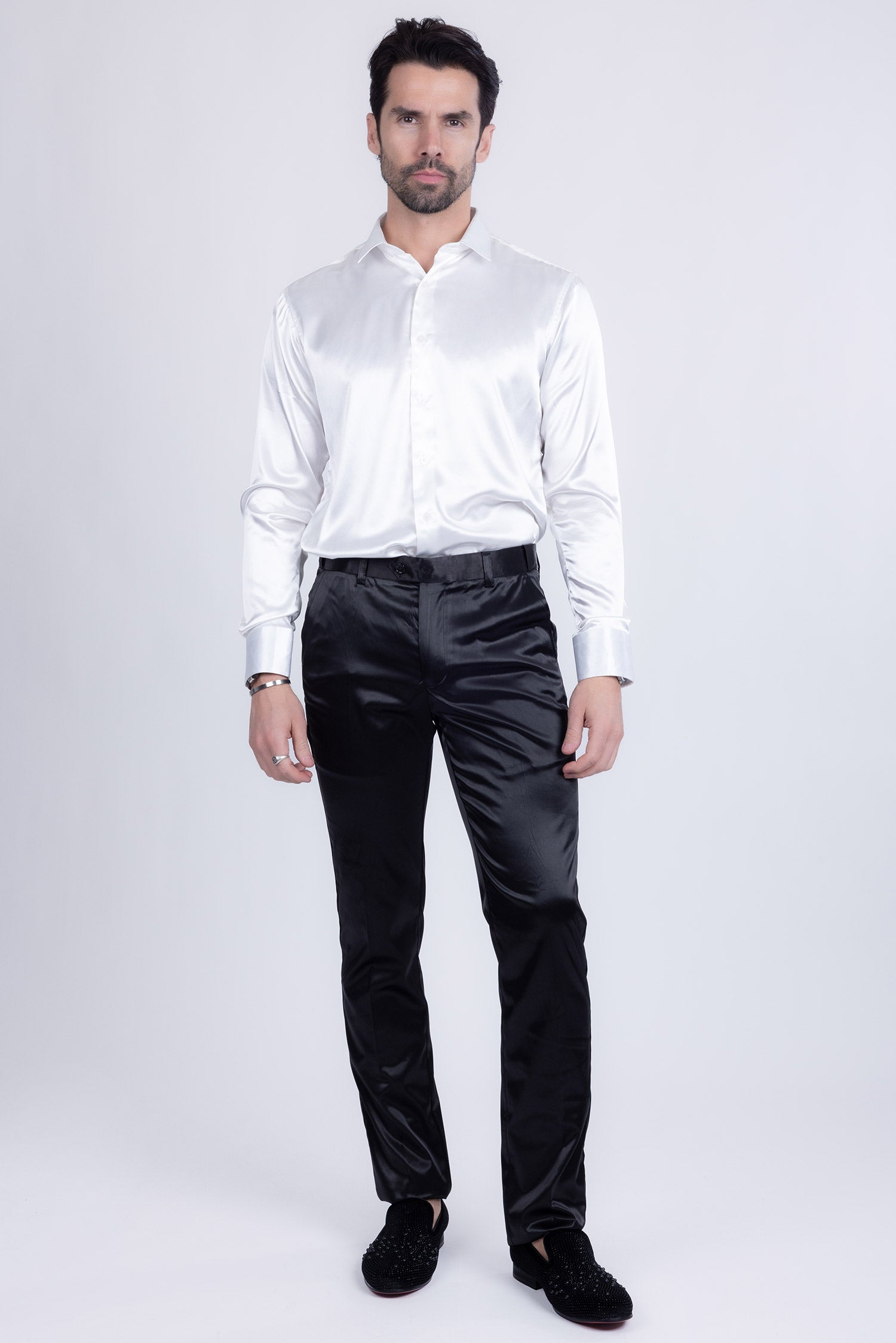 BARABAS Men's Solid Color Shiny Chino Pants VP1010 Black