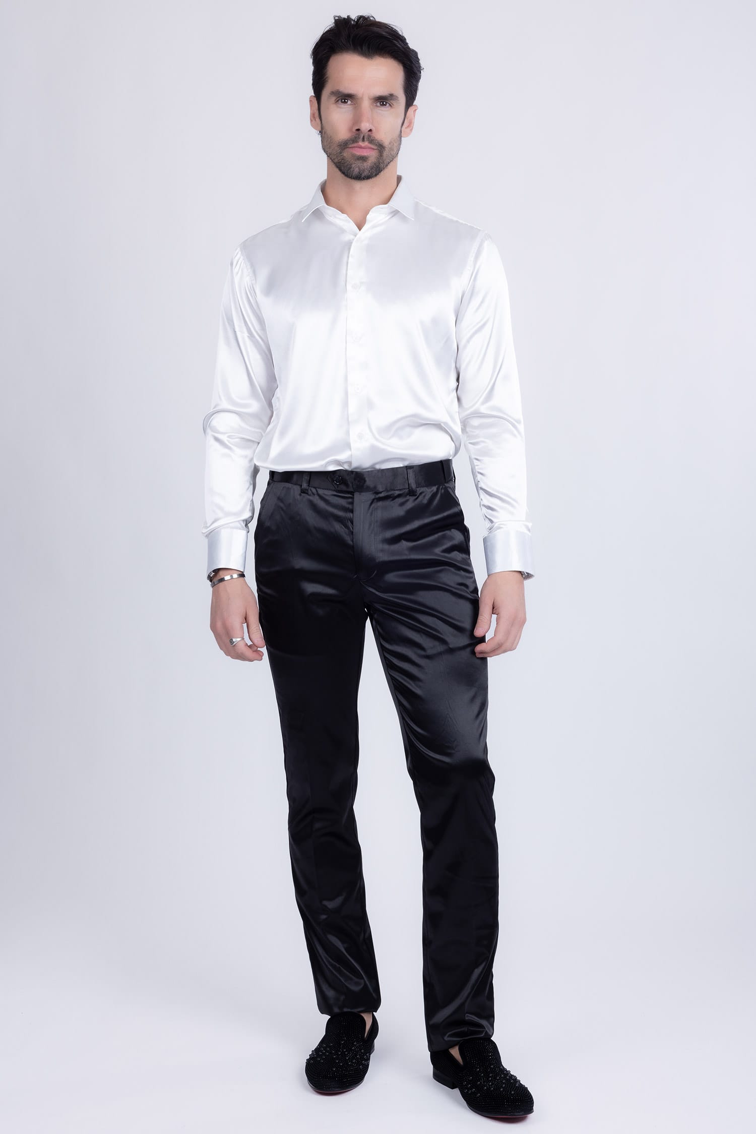BARABAS Men's Solid Color Shiny Chino Pants VP1010 Black