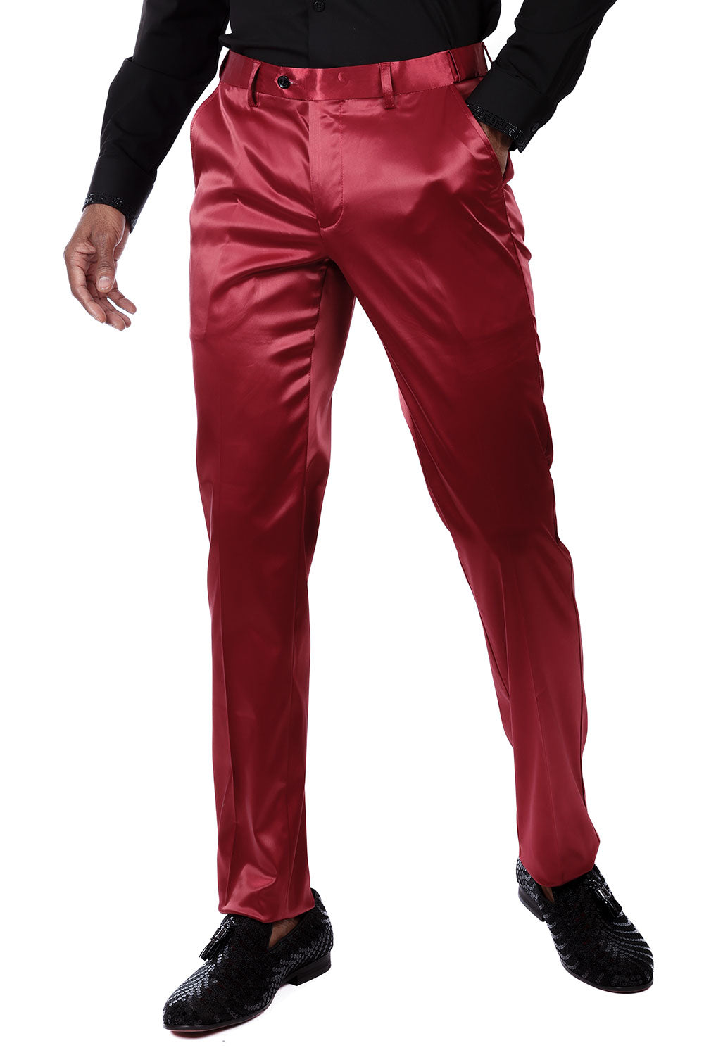 BARABAS Men's Solid Color Shiny Chino Pants VP1010 Wine