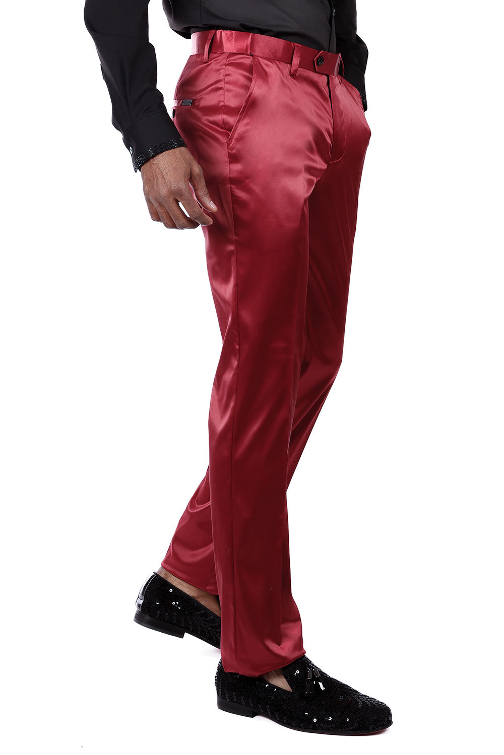 BARABAS Men's Solid Color Shiny Chino Pants VP1010 Burgundy