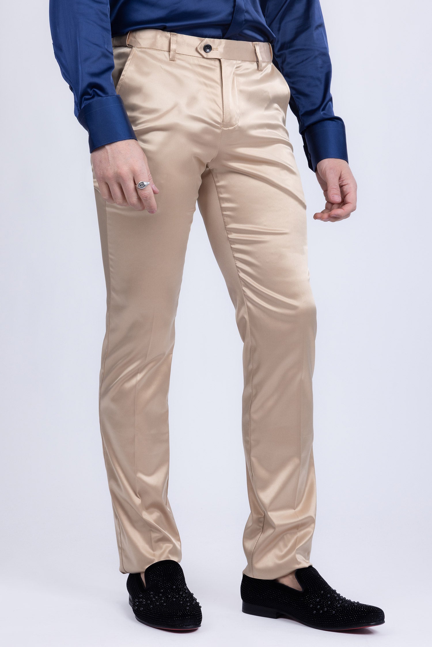 BARABAS Men's Solid Color Shiny Chino Pants VP1010 Gold