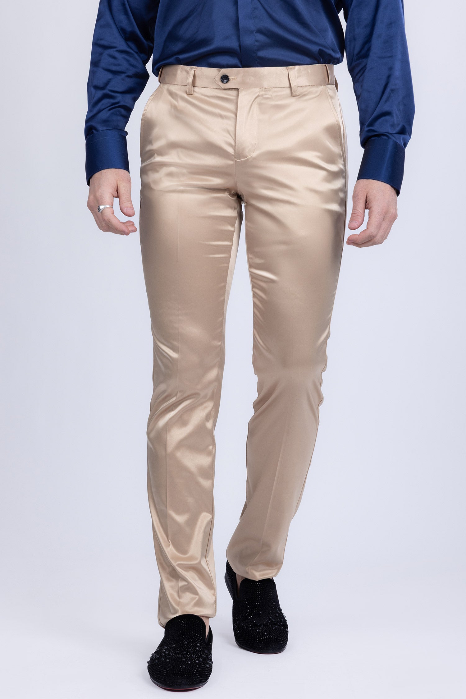 BARABAS Men's Solid Color Shiny Chino Pants VP1010 Gold