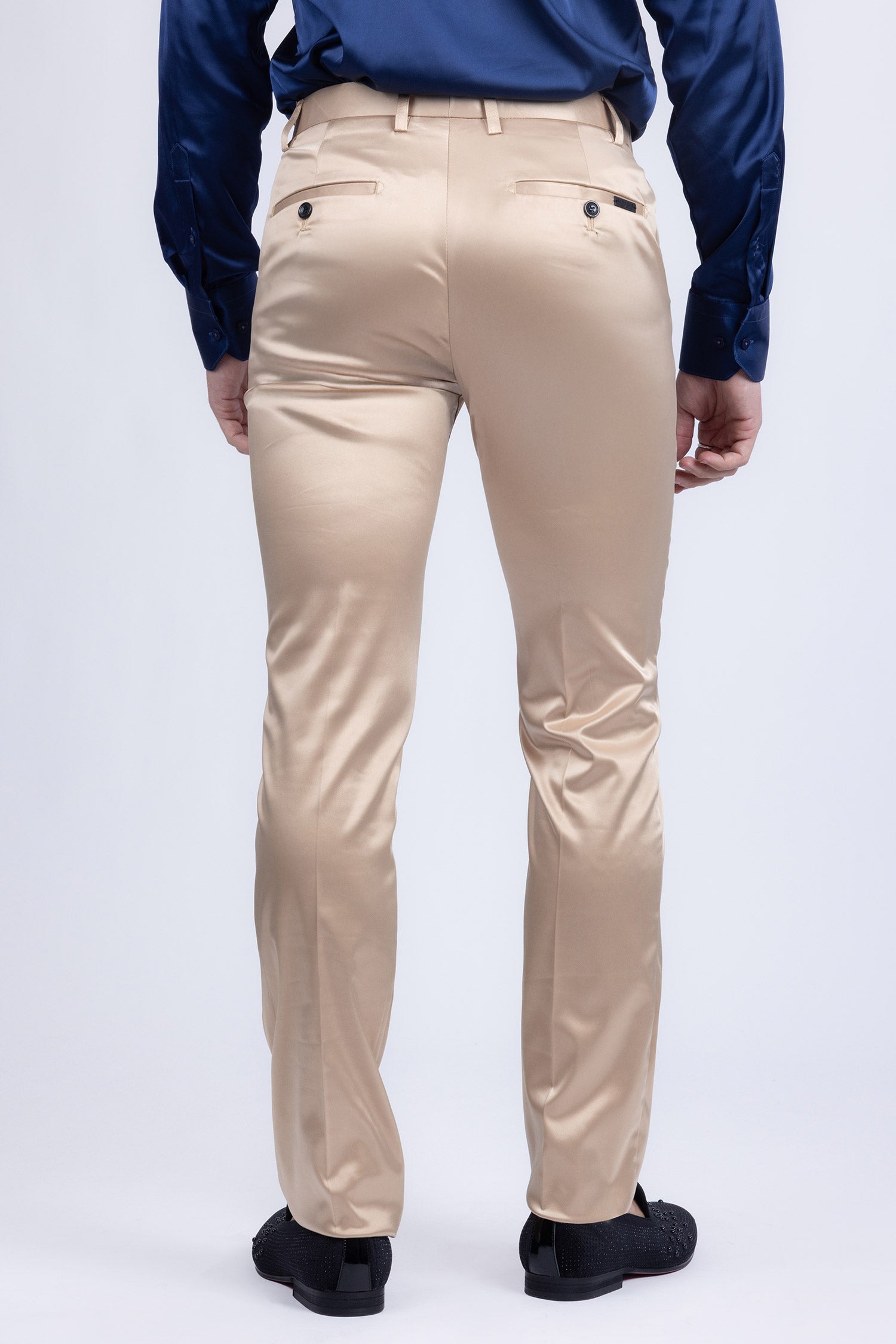 BARABAS Men's Solid Color Shiny Chino Pants VP1010 Gold