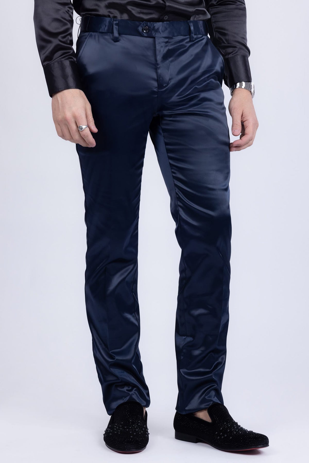 BARABAS Men shinny dress Pants Black Navy White VP1020 Navy