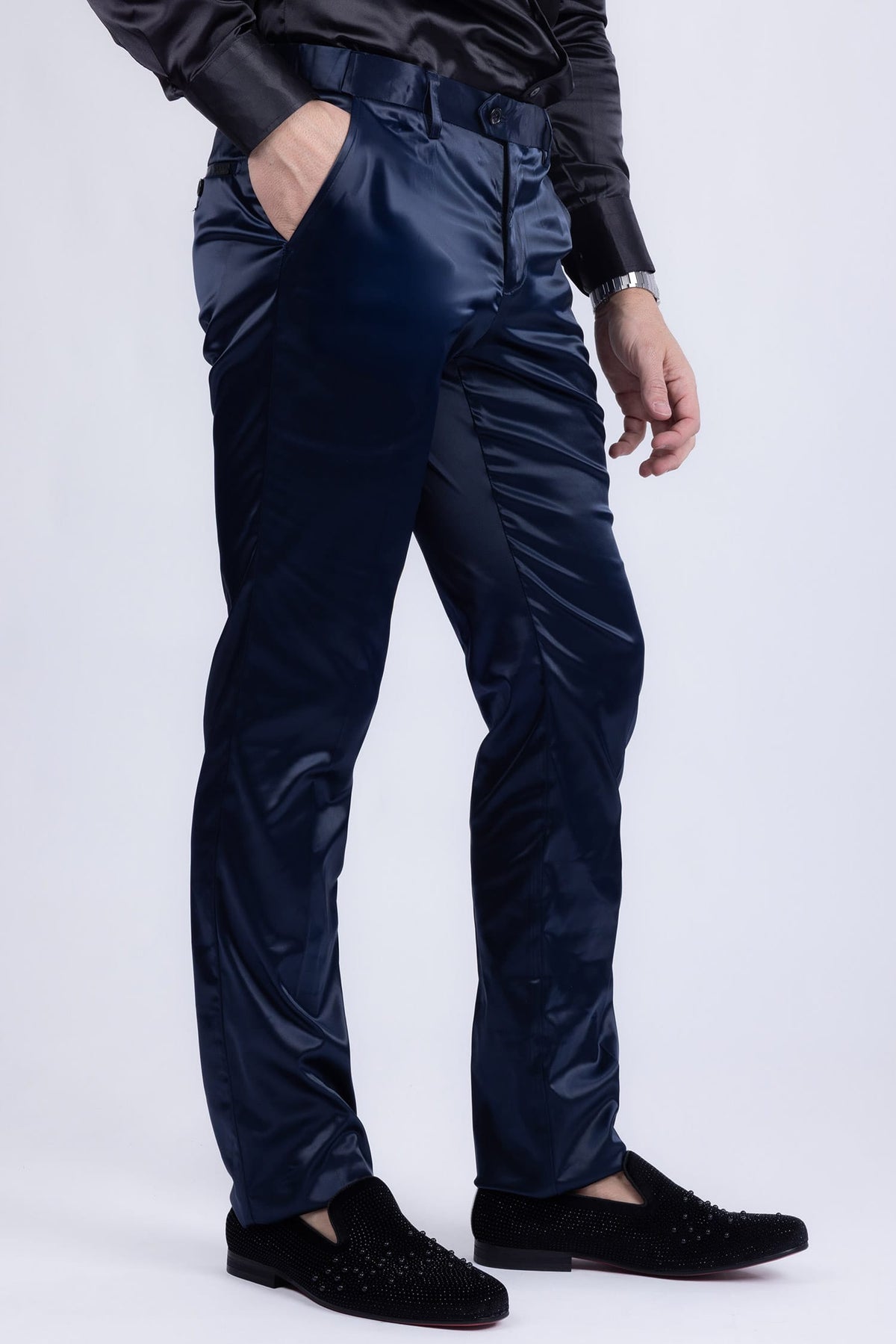 BARABAS Men shinny dress Pants Black Navy White VP1020 Navy