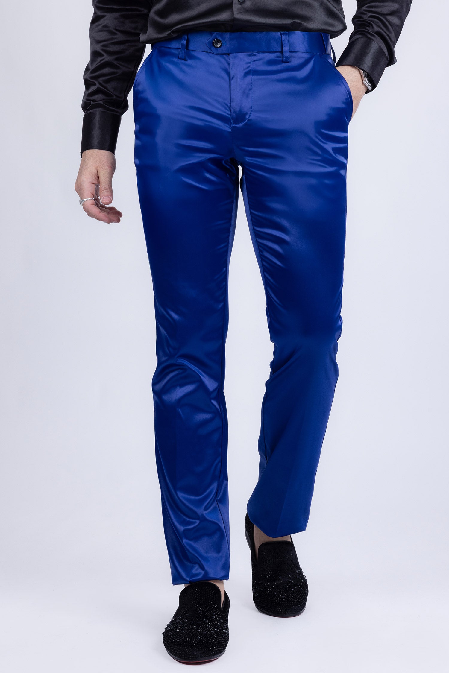 BARABAS Men's Solid Color Shiny Chino Pants VP1010 Royal Blue