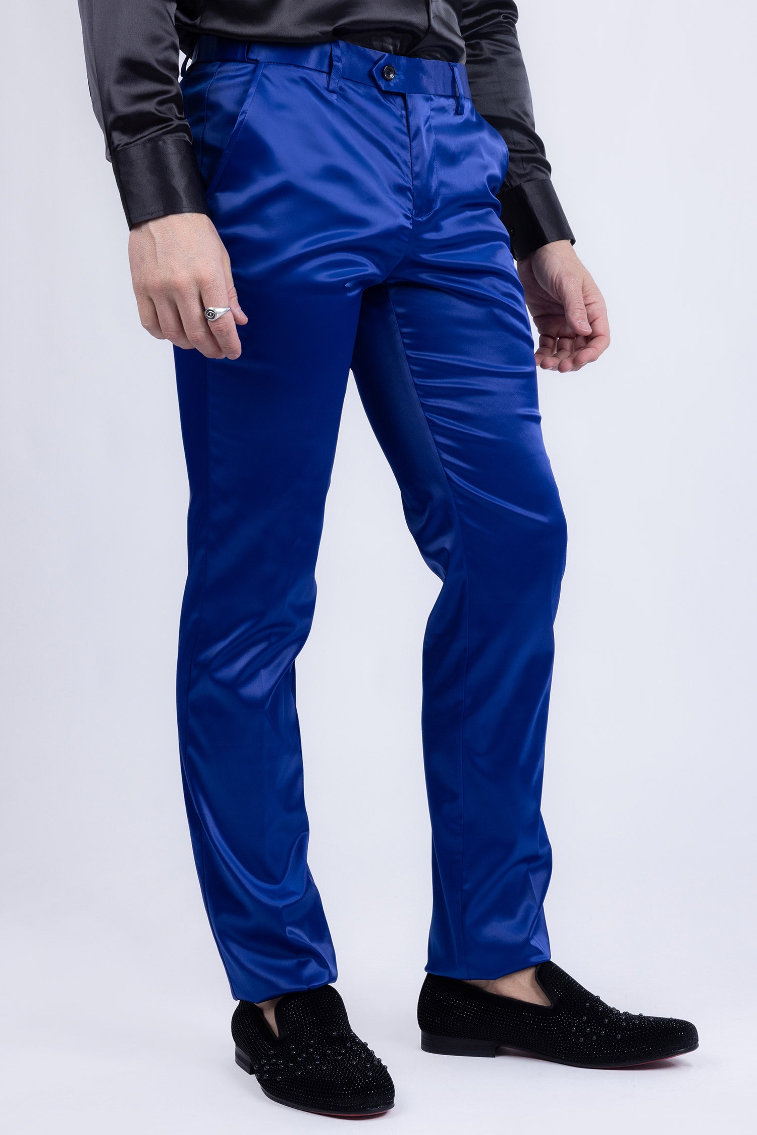 BARABAS Men's Solid Color Shiny Chino Pants VP1010 Royal Blue