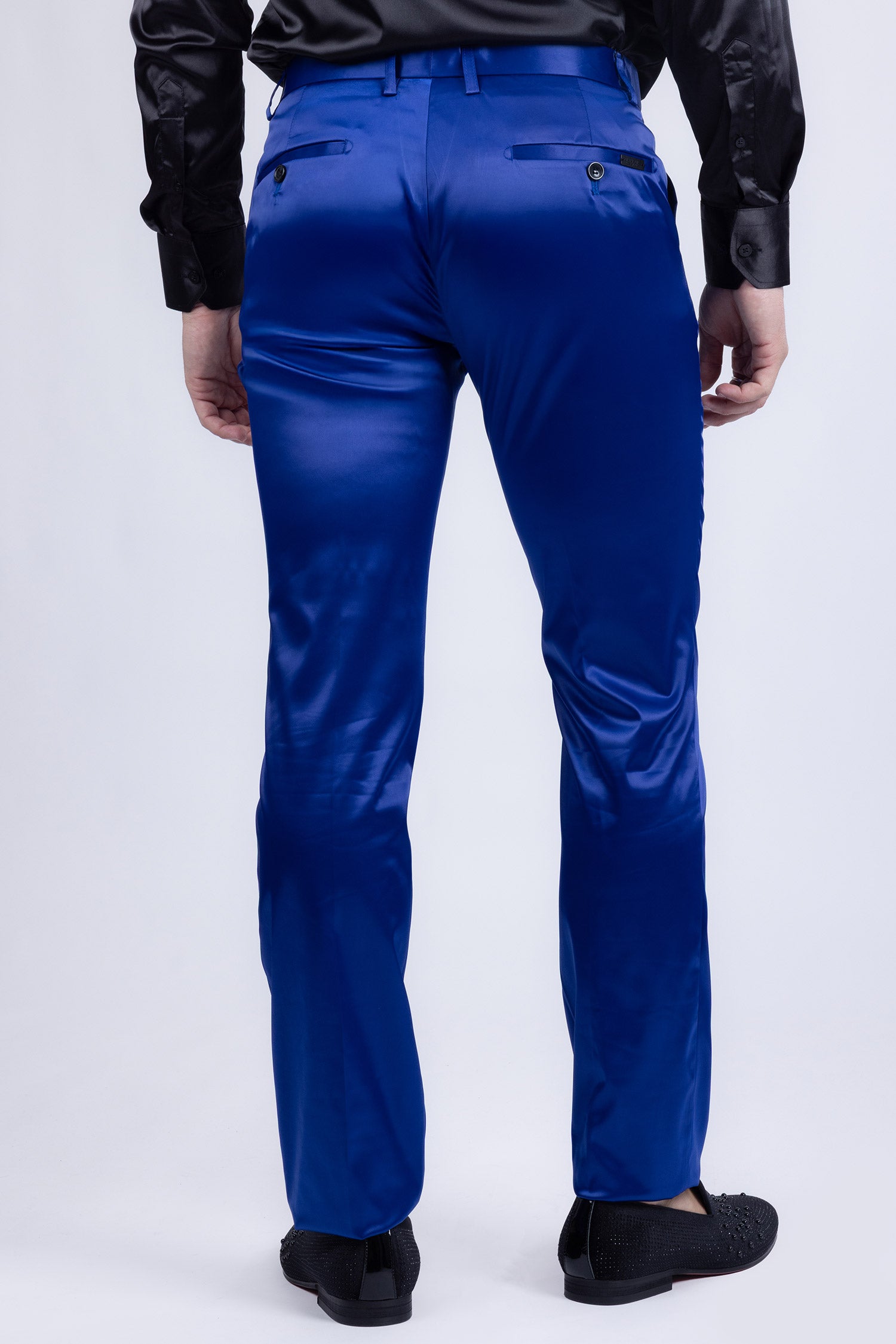 BARABAS Men's Solid Color Shiny Chino Pants VP1010 Royal Blue